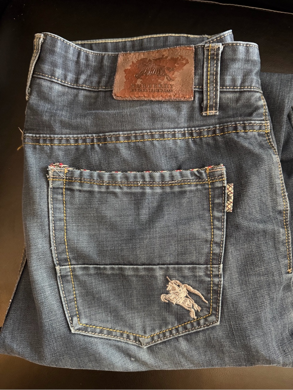 Burberry Men's Dark Blue Slim Straight Jeans with Embroidered Logo